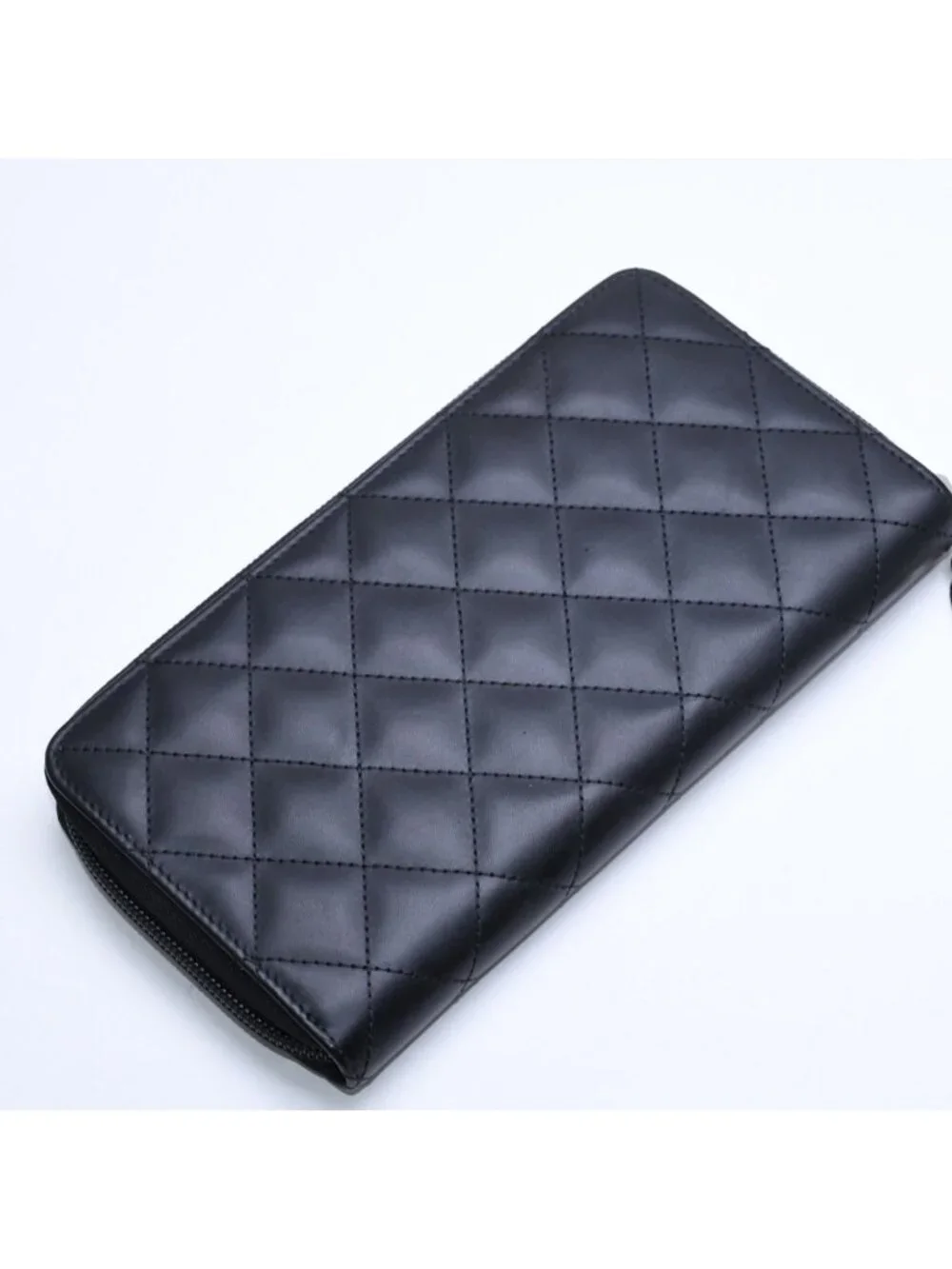 Chanel Cambon Line Round Zip Wallet Calfskin Black Silver